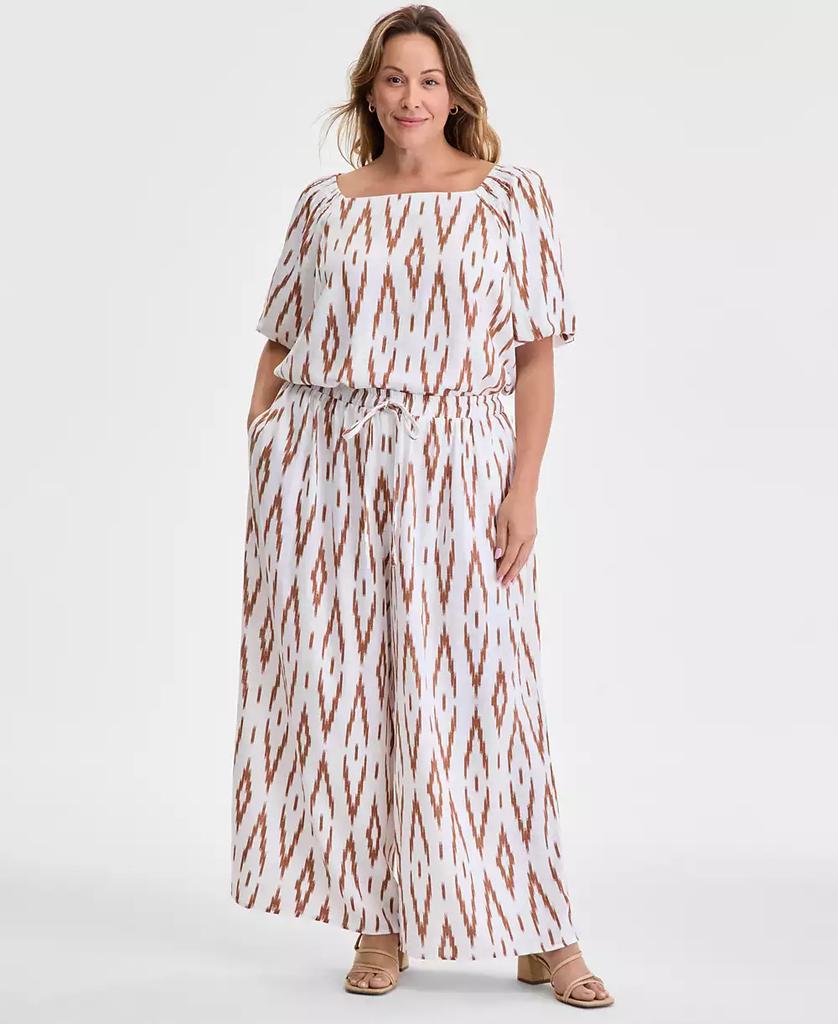 Vince Camuto Plus Size Printed Gathered Wide-Leg Pants
