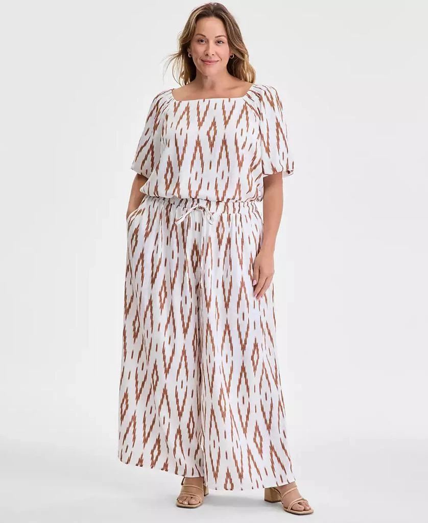 Vince Camuto Plus Size Printed Gathered Wide-Leg Pants 1