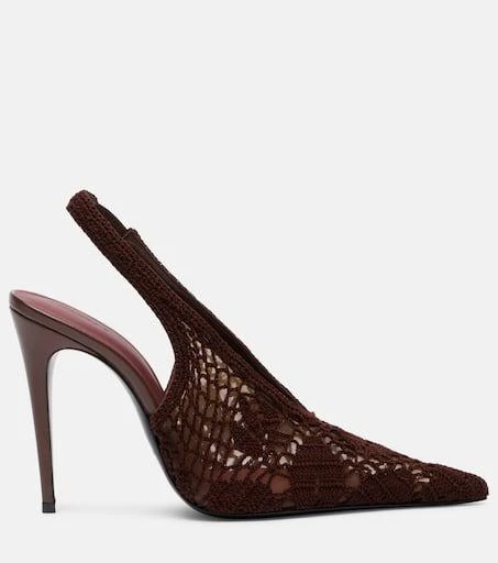 Magda Butrym Crochet-trimmed leather slingback pumps 4