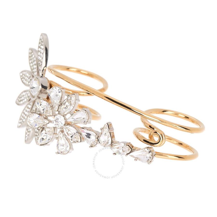 Burberry Rhinestone Flower Adjustable Open Wire Ring