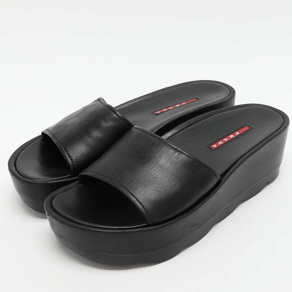 Prada Prada Sport Black Leather Platform Slide Sandals Size 37
