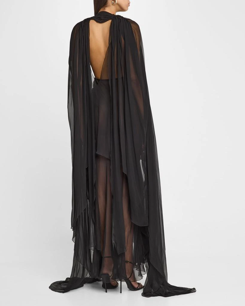 Alberta Ferretti Organic Chiffon Cape-Sleeve Backless Gown 3