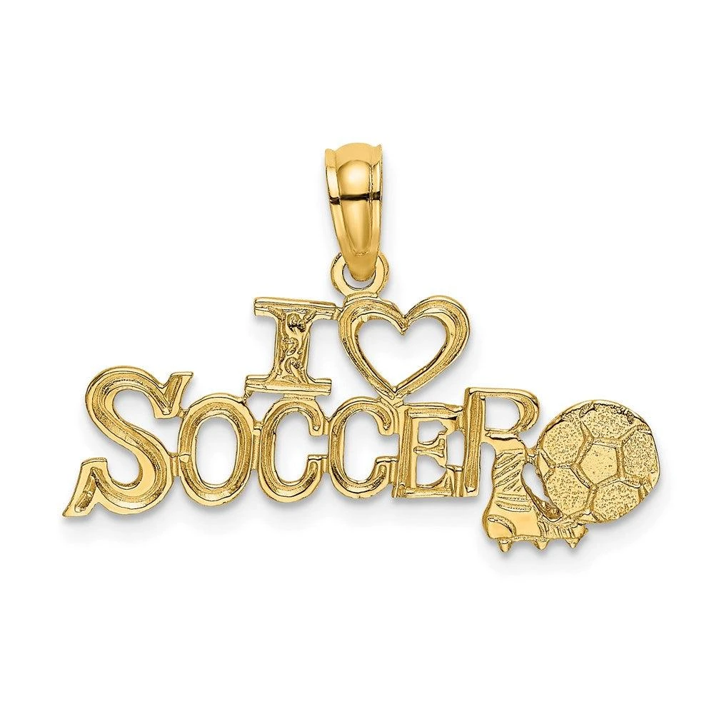 Diamond2Deal 14k Yellow Gold I HEART SOCCER with Ball Charm Pendant 1
