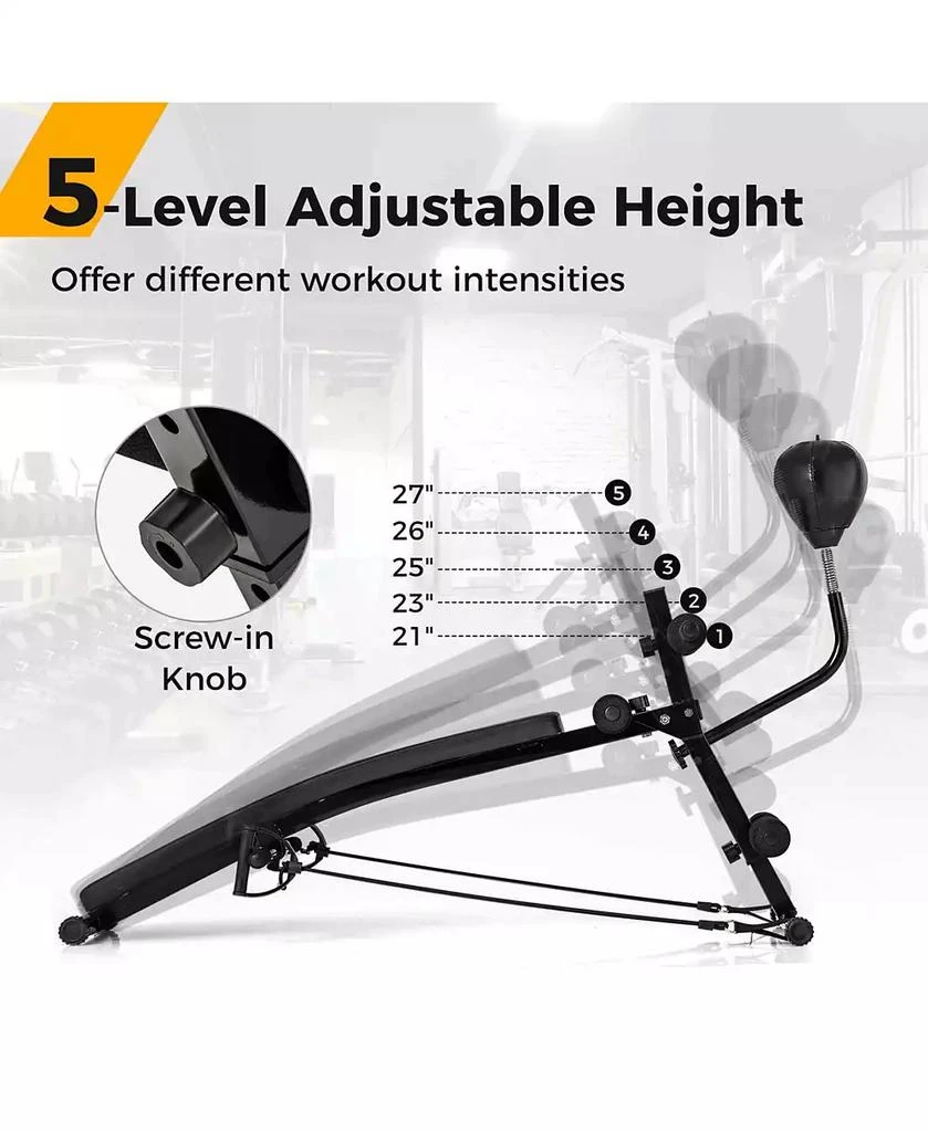 Costway Adjustable Decline Sit-Up Bench for Home Gym with Speed Ball and Resistance Bands 6