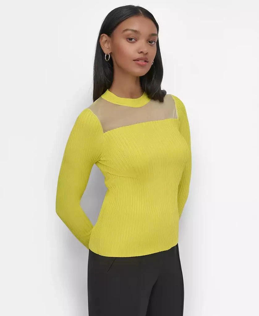 DKNY Women's Ribbed Split-Cuff Sheer-Bib Sweater 4