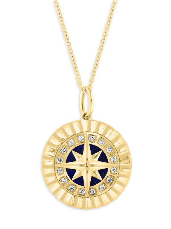 Effy 14K Yellow Gold, Lapis Lazuli & Diamond North Star Necklace