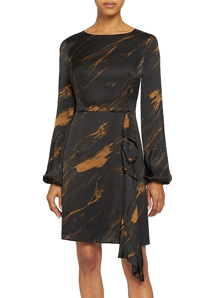 Santorelli Abstract Ruffle Jewel-Neck Mini-Dress 3