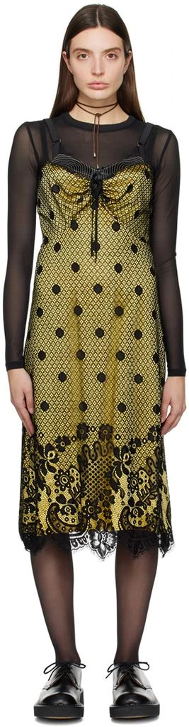 Anna Sui Yellow & Black Washed Midi Dress 1