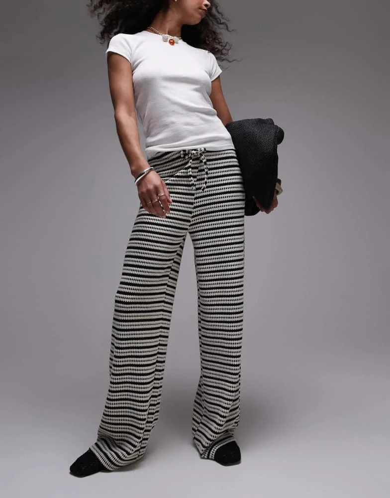 Topshop Topshop textured stripe wide leg trousers in monochrome