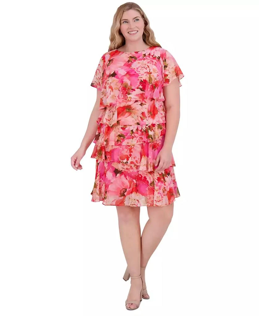 Jessica Howard Plus Size Chiffon Asymmetrical-Tiered Dress 1