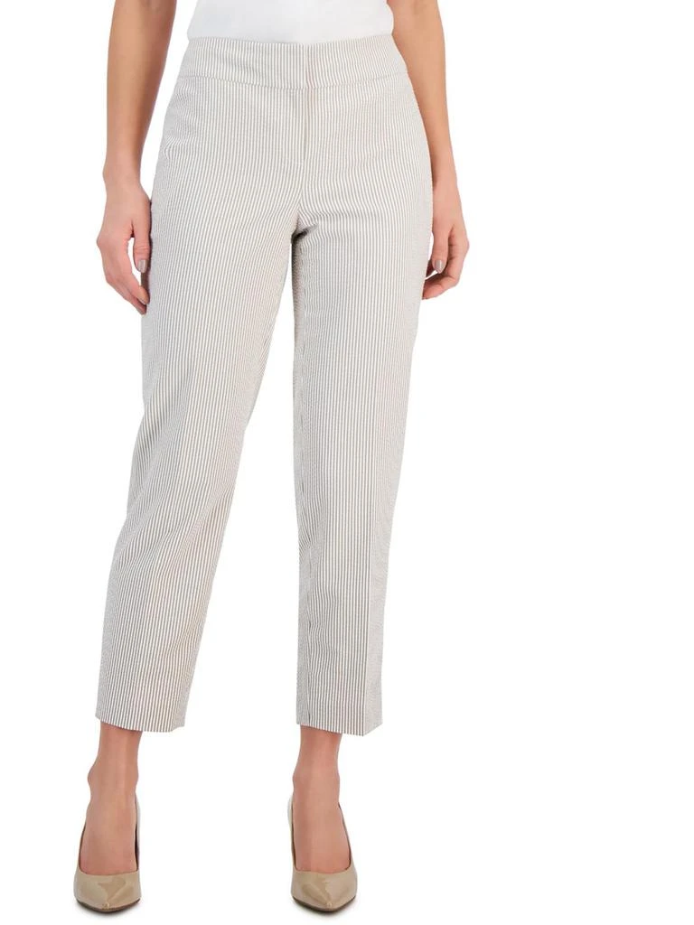 Kasper Petites Womens Seersucker Mid Rise Cropped Pants 1