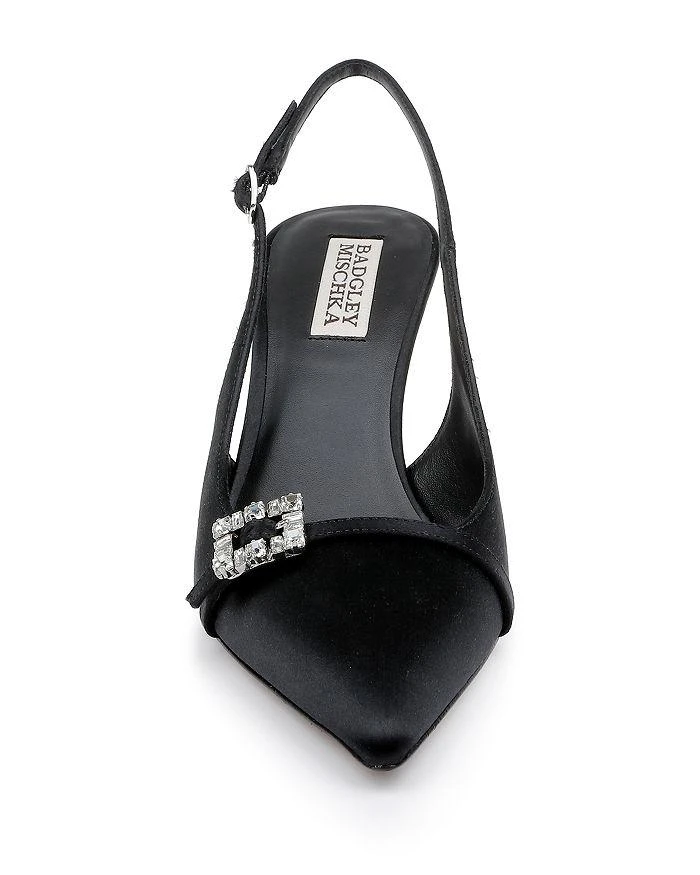 Badgley Mischka Women's Annmarie Pointed Toe Rhinestone Buckle Mid Heel Sandals 5