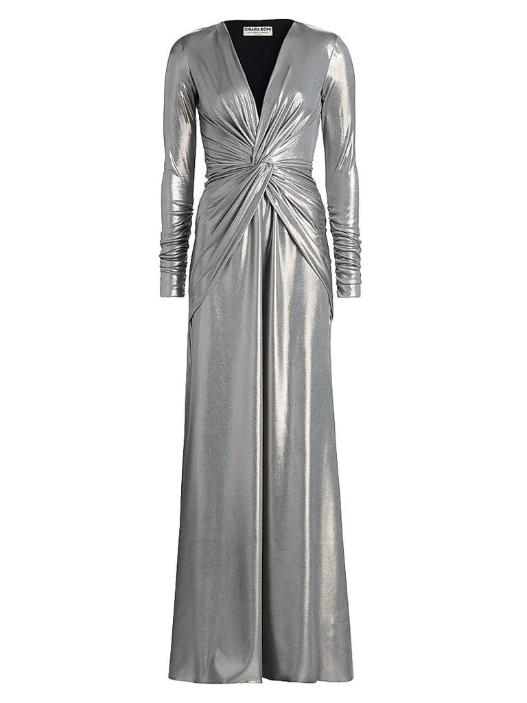 white ruched dress long sleeve Daneysha White Ruched Maxi Gown, M / White