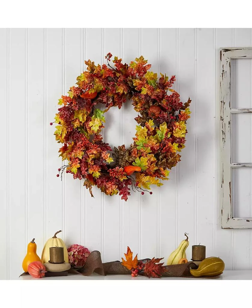 NEARLY NATURAL 32" Autumn Oak Leaf, Berries and Pumpkin Artificial Autumn Wreath 4