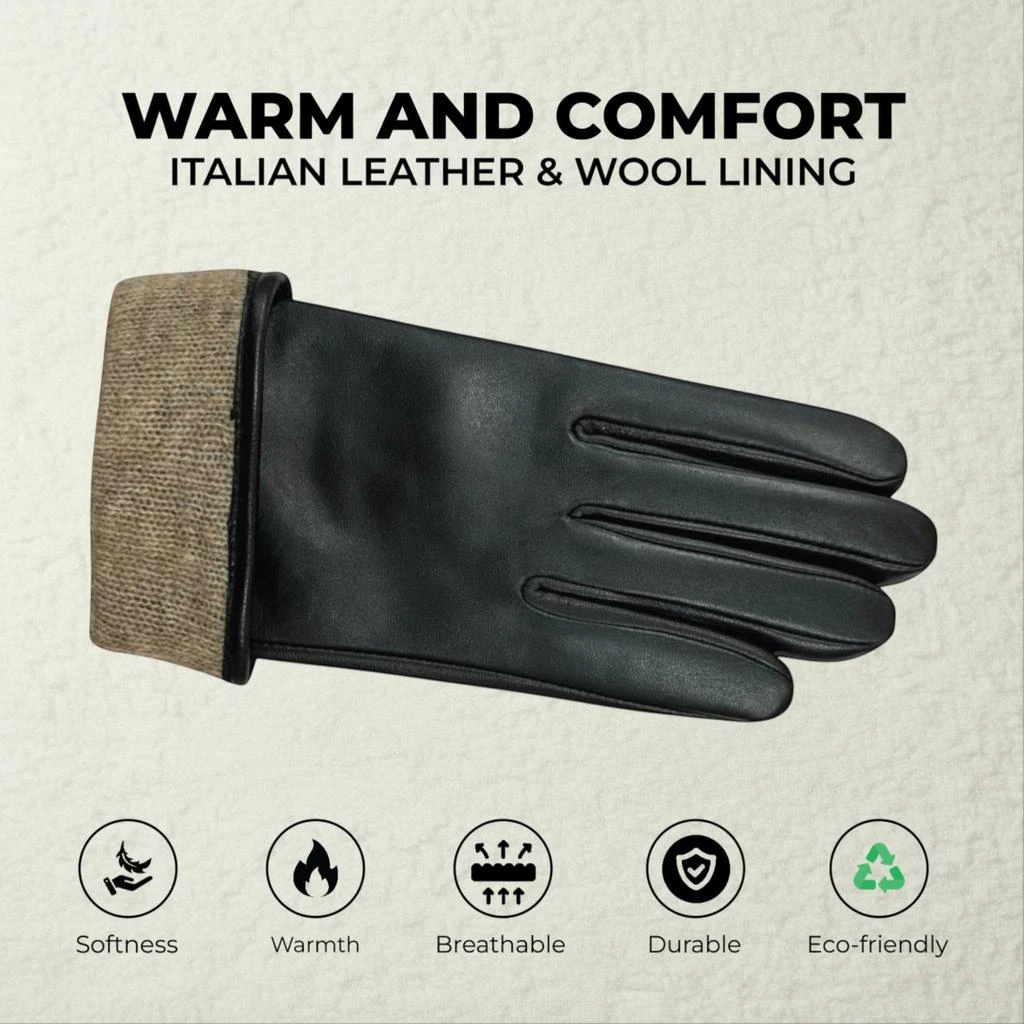 Infinity Leather Womens Black Italian Leather Soft Wool Lining Winter Bow Design Driving Gloves 3