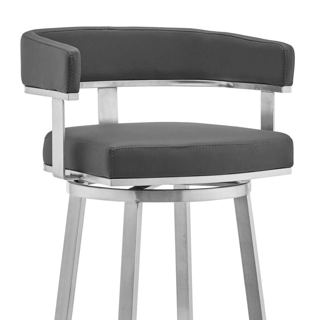 Hivvago Sez 26 Inch Modern Swivel Counter Stool Arm Chair, Backrest, Steel, Gray 2