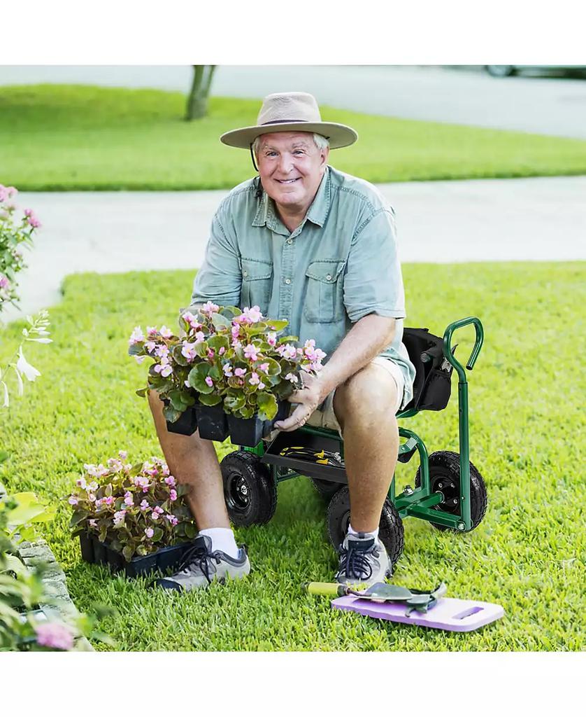 Ecooso Cushioned Rolling Garden Cart Scooter with Storage Basket and Tool Pouch