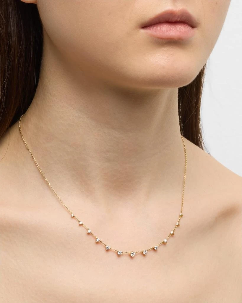 Memoire 18K Yellow Gold 13 Round Diamond Three Prong Necklace, 18"L, 0.82tcw 2