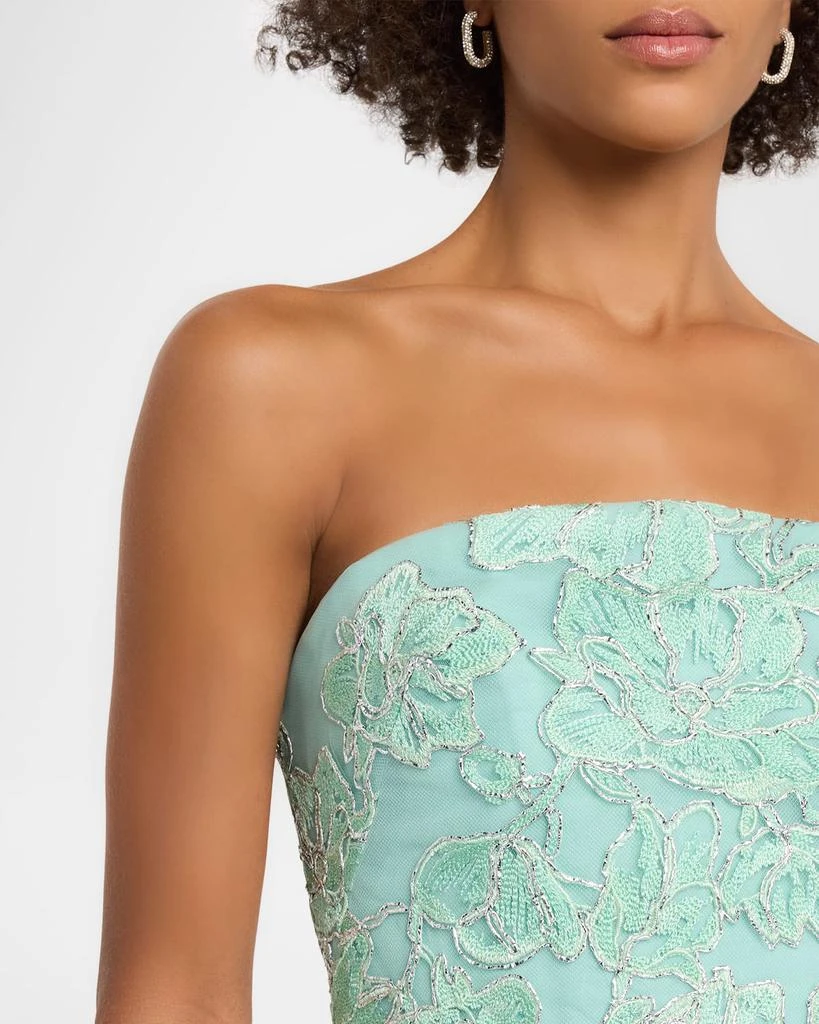 REEM ACRA Floral Metallic Raffia Embroidered Tulle Strapless Gown 5