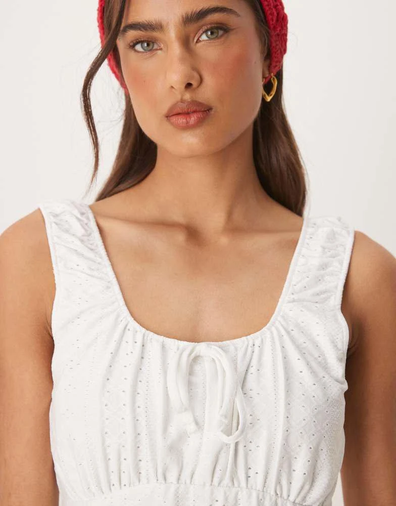 JDY JDY ruched pointelle mini dress in white 4