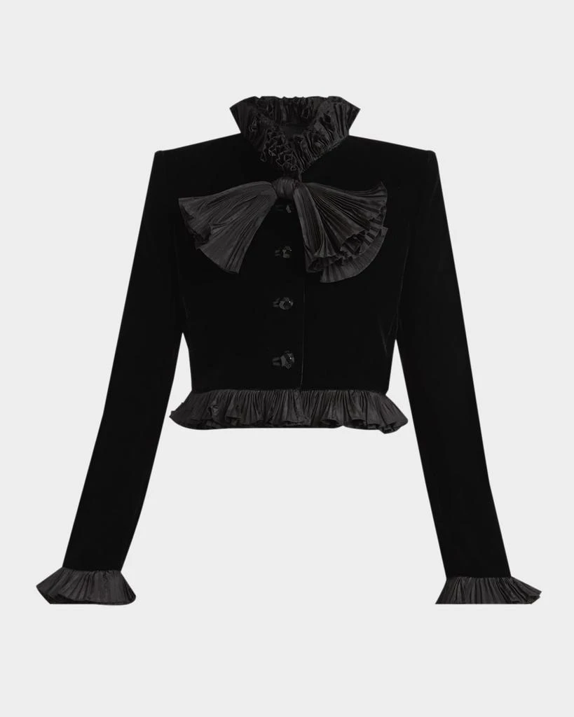 Valentino Pleated Ruffle Velvet Crop Jacket 1