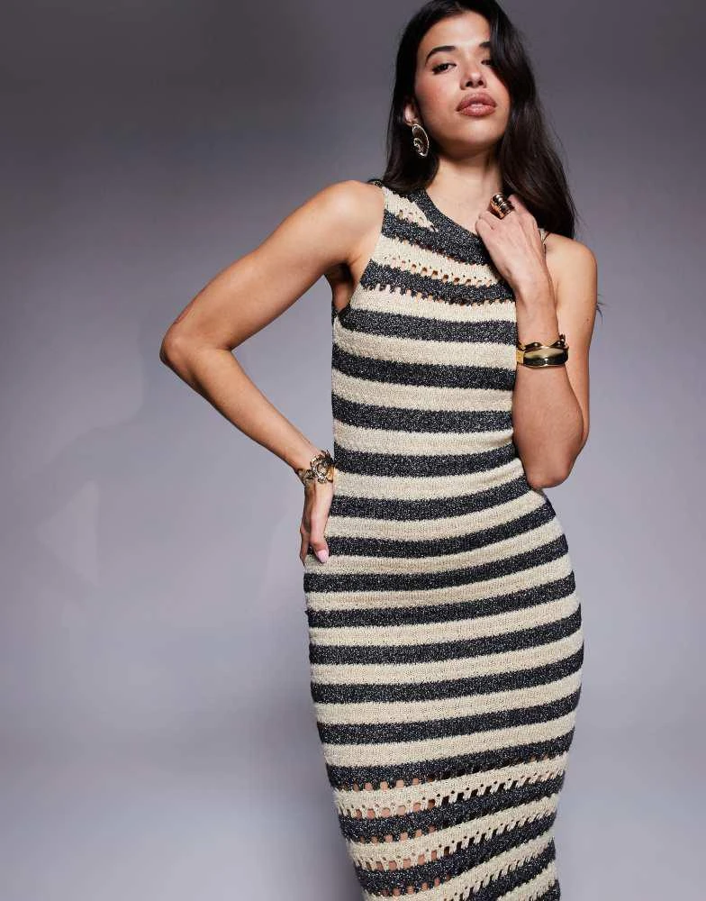 River Island River Island crochet midi dress in silver stripe 3