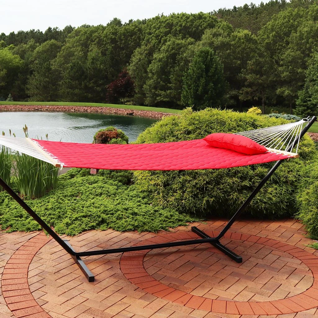 Sunnydaze Heavy-Duty 2-Person Quilted Designs Fabric Hammock with Spreader Bars and Detachable Pillow - 440 lb Weight Capacity 4
