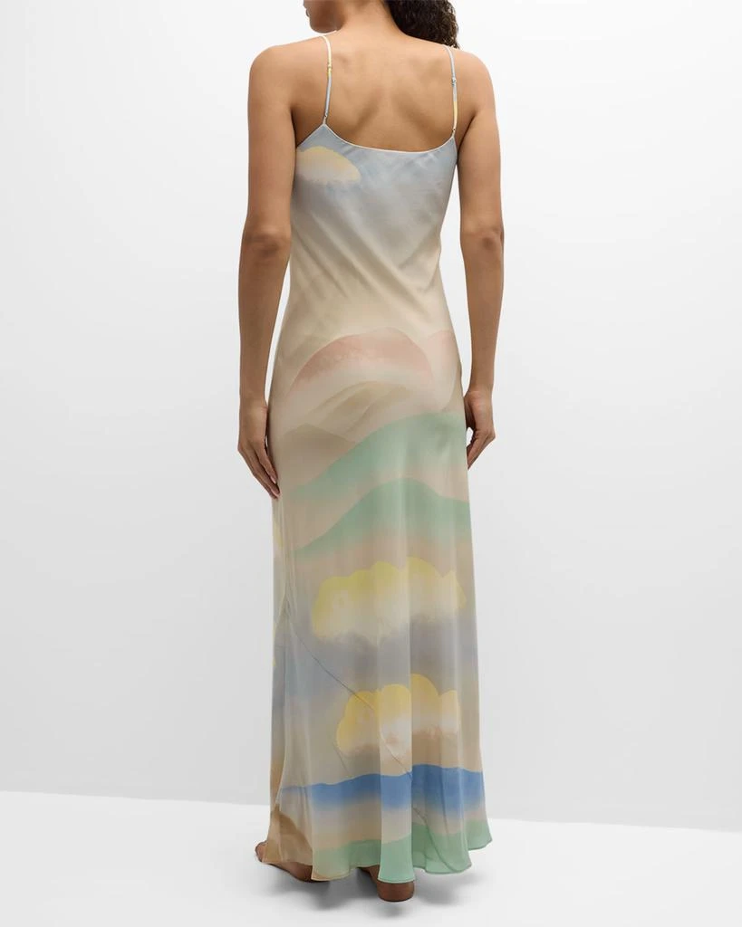 OLIVIA VON HALLE Olympia Landscape-Print Silk Slip Dress 4