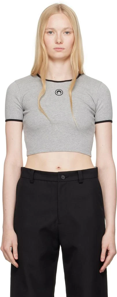 MARINE SERRE Gray Moon Logo Jersey Cropped T-shirt 1