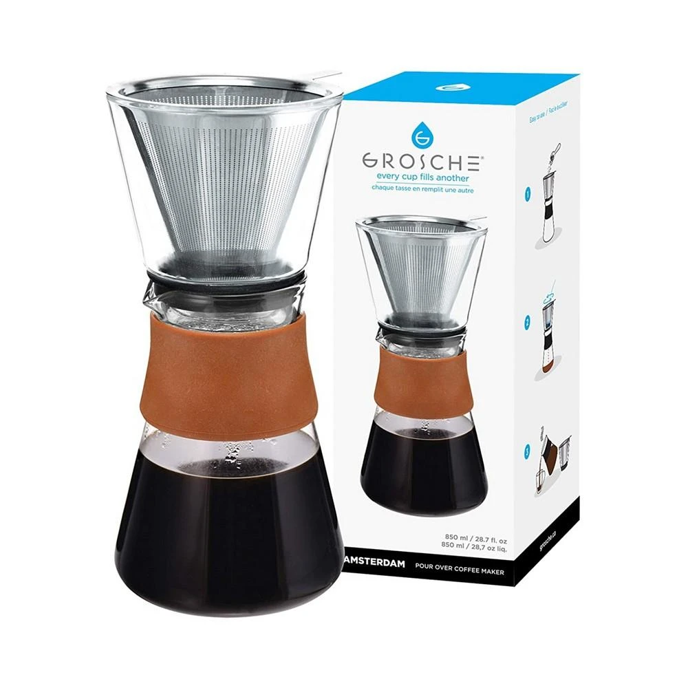 GROSCHE Amsterdam Pour Over Coffee Maker with Double Layer Permanent Stainless Steel Coffee Filter, 28.7 fl oz Capacity 1