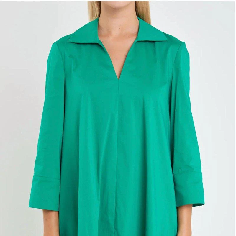 English Factory A-Line Kaftan Collar Dress In Green 1