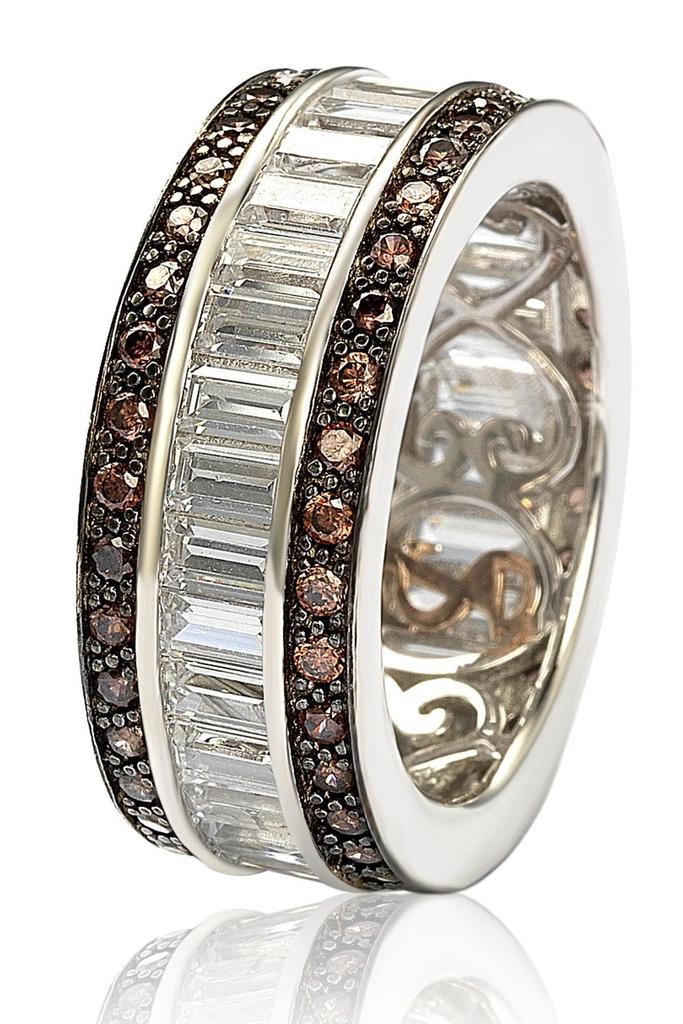 Suzy Levian Sterling Silver Chocolate & White Baguette CZ Band