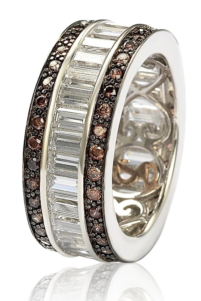 Suzy Levian Sterling Silver Chocolate & White Baguette CZ Band 1
