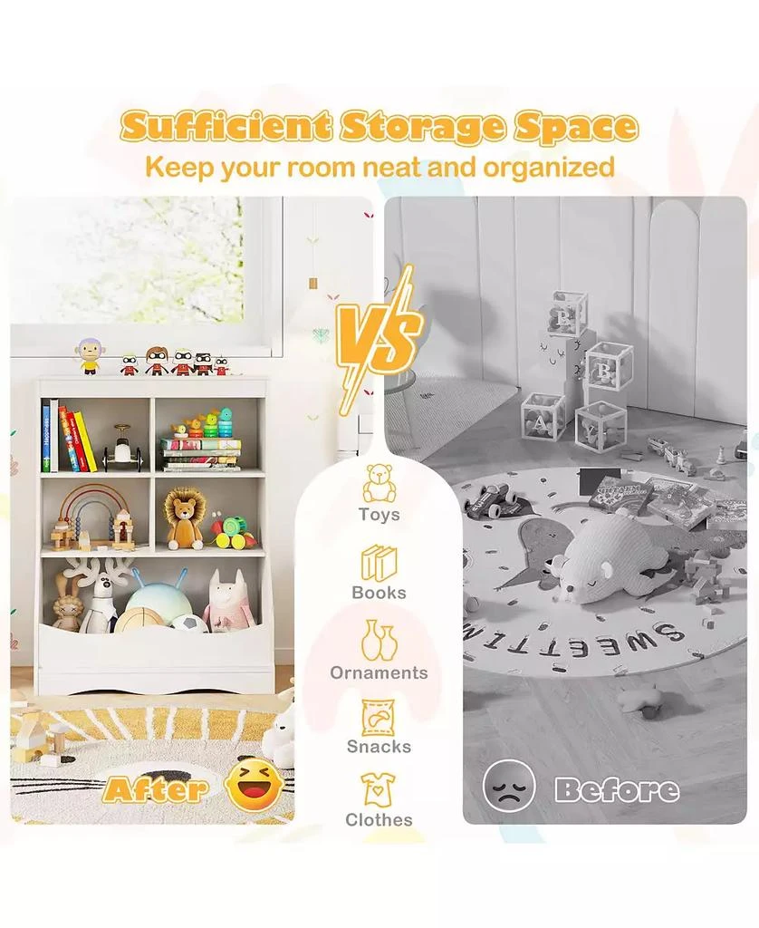 GOUUN 34.5" Kids Bookshelf with 5 Bins for Playroom and Living Room 10