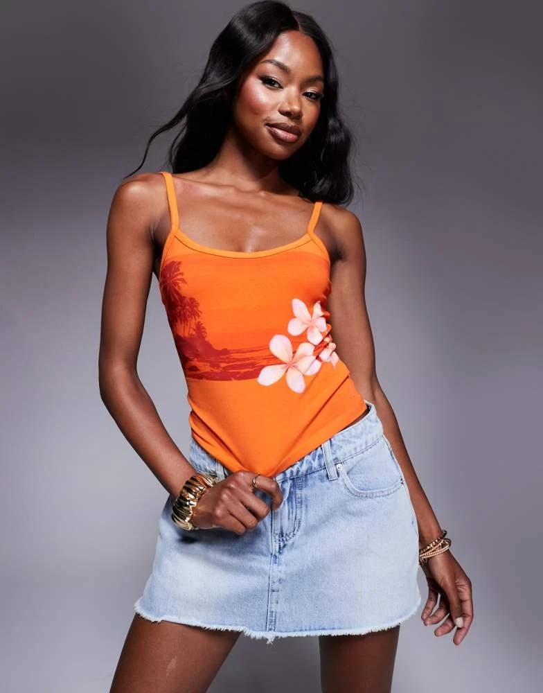 Princess Polly Princess Polly cotton Hawaiian beach floral cami top in orange 1