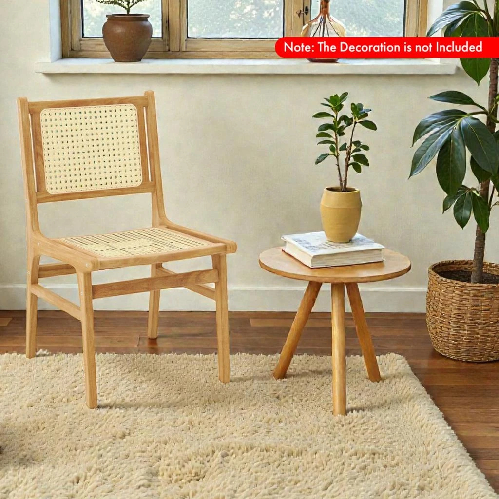 Hivvago Stylish Teak Wood Chair with Breathable Cane Backrest for Dining Spaces 2