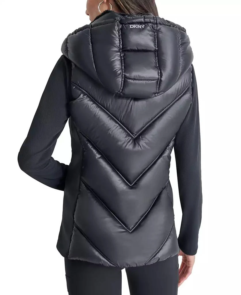DKNY Women's Hooded Puffer Vest with Contrast Scuba and Teddy Faux Fur Collar 2