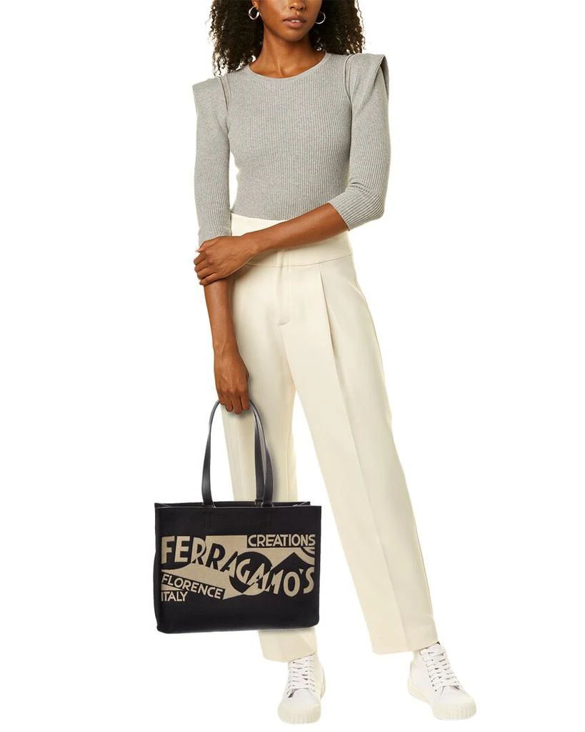 Salvatore Ferragamo Ferragamo Logo Medium Canvas 
Leather Tote 4