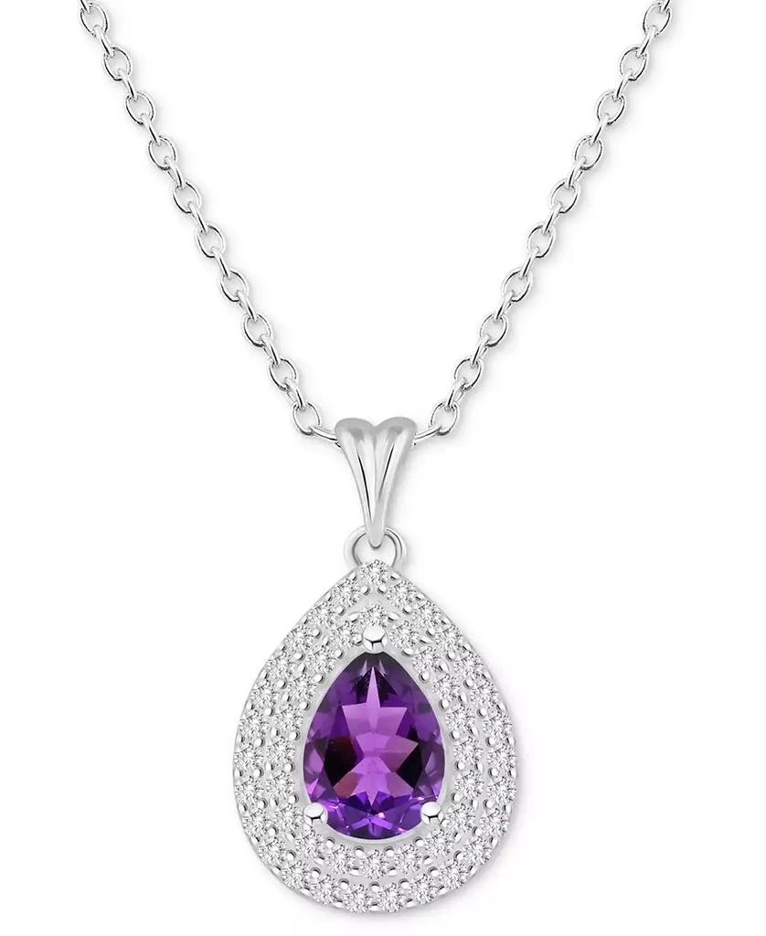 Macy's Rhodolite Garnet (1-1/10 ct. t.w.) & White Topaz (1/2 ct. t.w.) Pear Halo 18" Pendant Necklace in Sterling Silver (Also in Citrine, Peridot, Amethyst, & Blue Topaz) 1