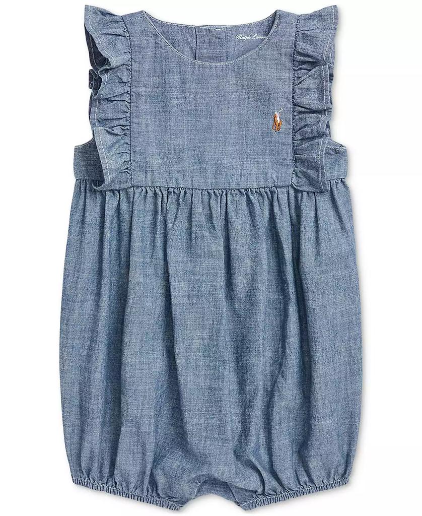 Ralph Lauren Baby Girls Ruffled Chambray Romper
