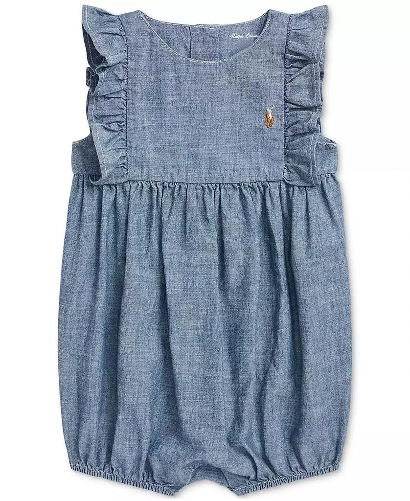 Ralph Lauren Baby Girls Ruffled Chambray Romper 1
