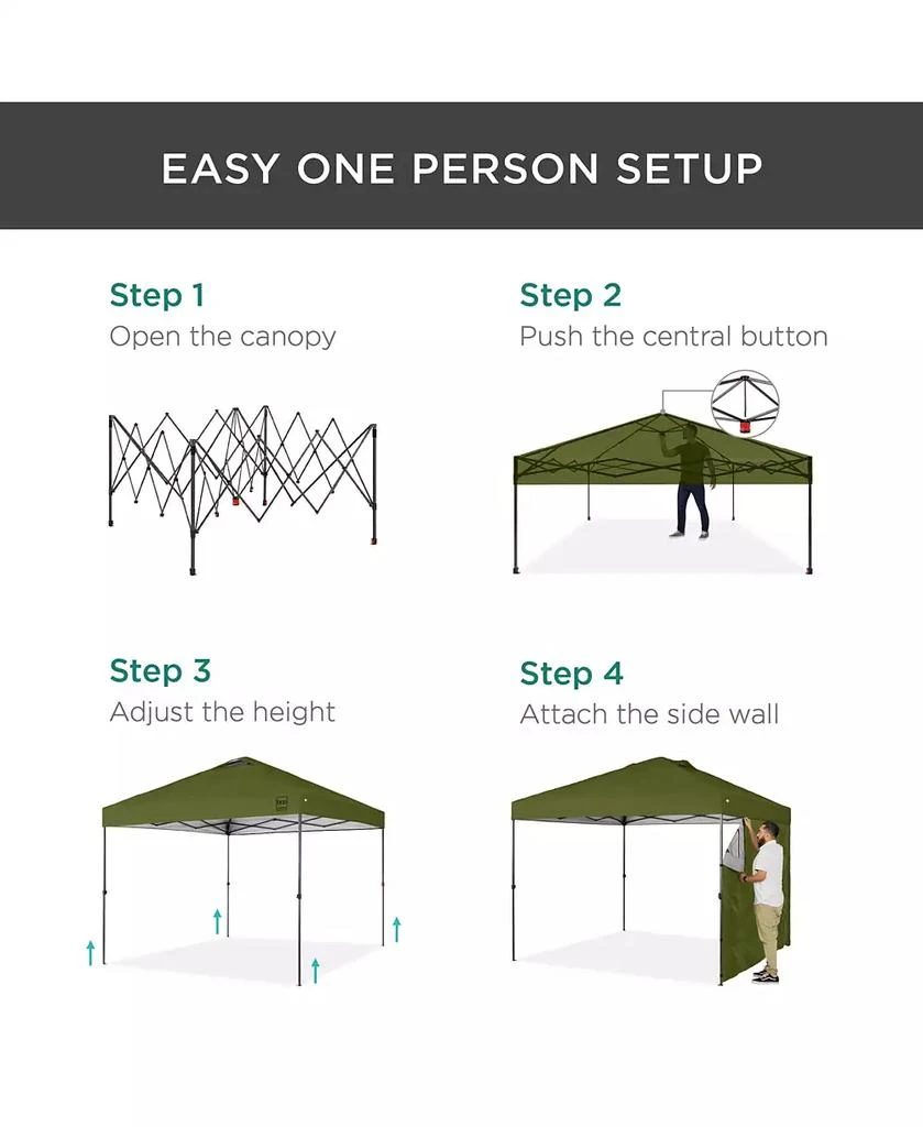 Best Choice Products 10x10ft Easy Setup Pop Up Canopy, Portable Tent w/ Side Wall, 1-Button Push, Case 3