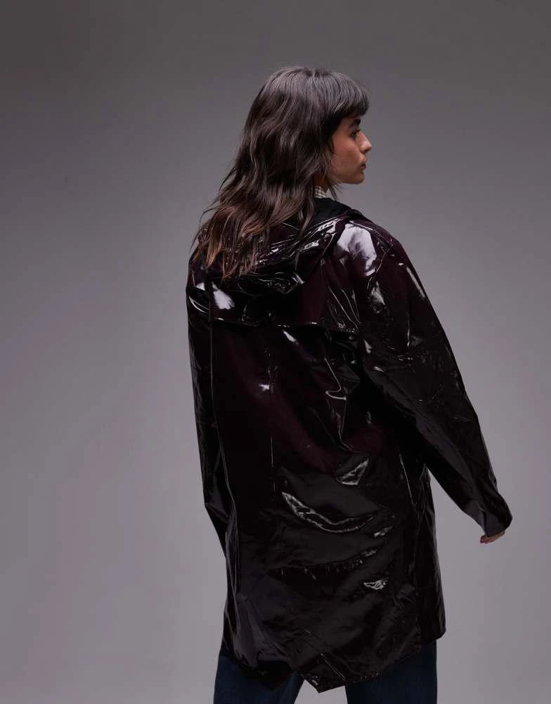 RAINS Rains 12020 waterproof long jacket in burgundy shine exclusive to asos 4