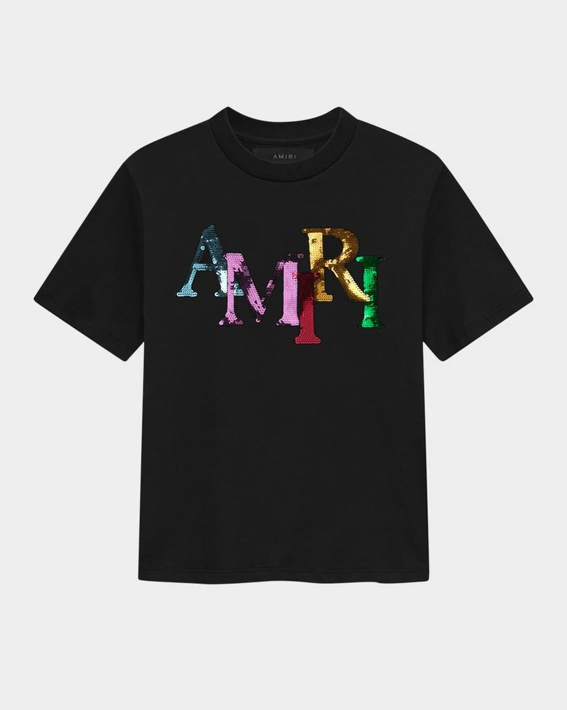 AMIRI Kid's Staggered Sequin Logo Short-Sleeve T-Shirt, Size 4-12 1