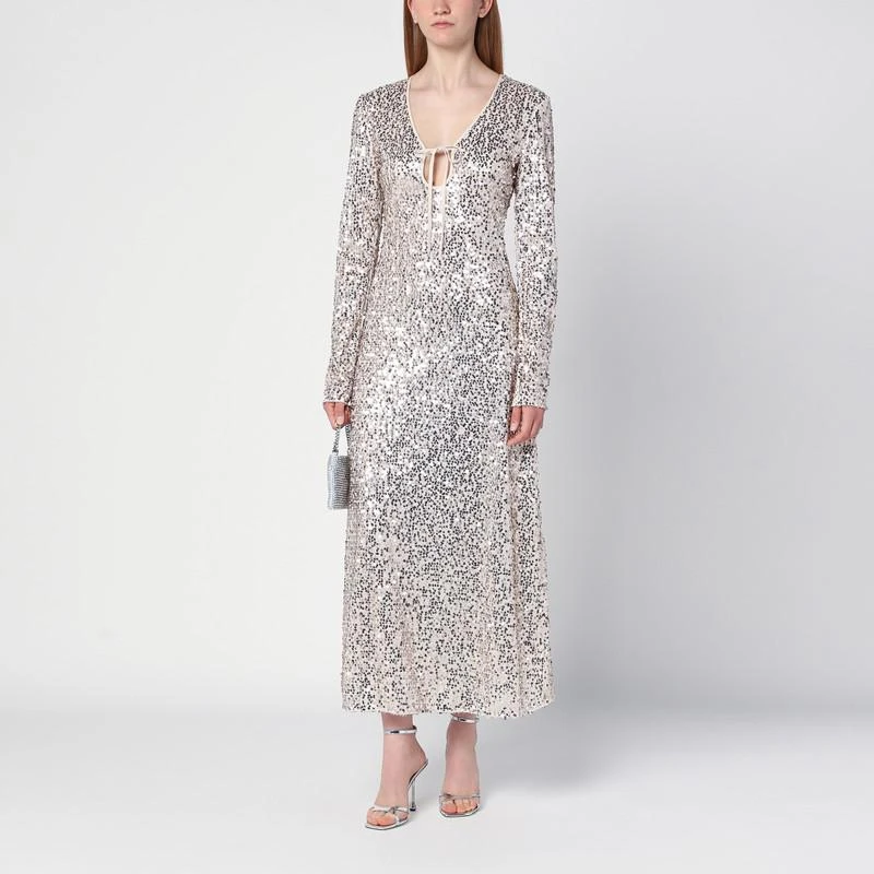 ROTATE Birger Christensen Beige midi dress with sequins 3