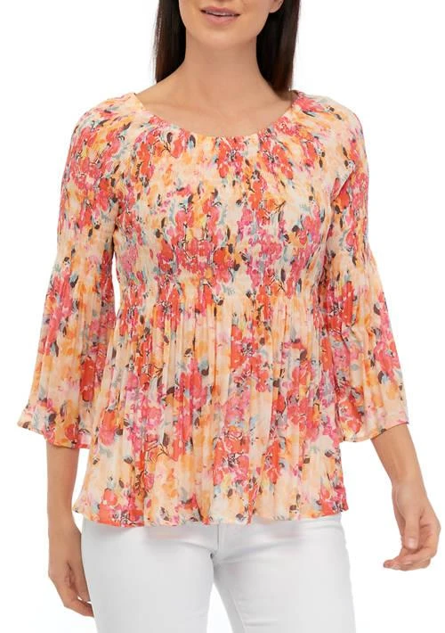 Spense Womens Scoop Neck Pleated Blouse 1
