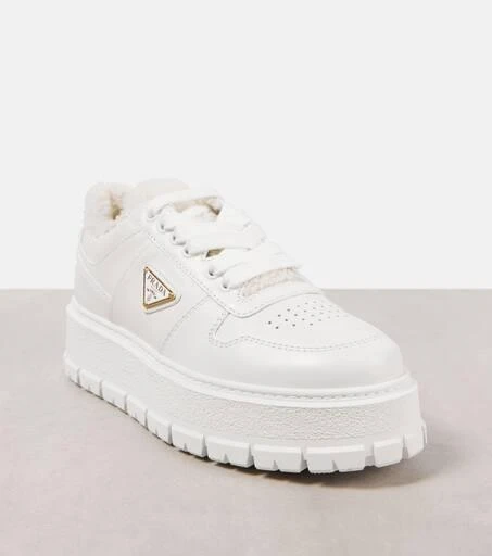 Prada Shearling-lined platform leather sneakers 5