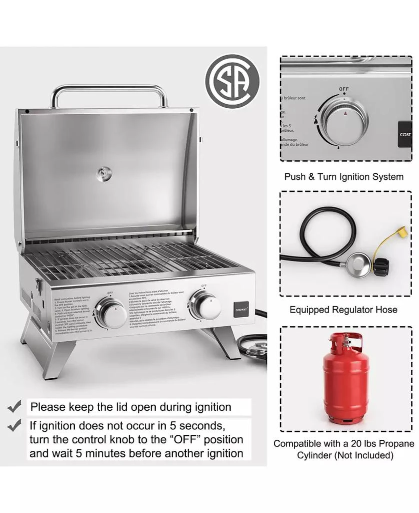 GIVIMO Stainless Steel Propane Grill with Lid for Outdoor Camping Tailgating Picnic Party-Silver 5