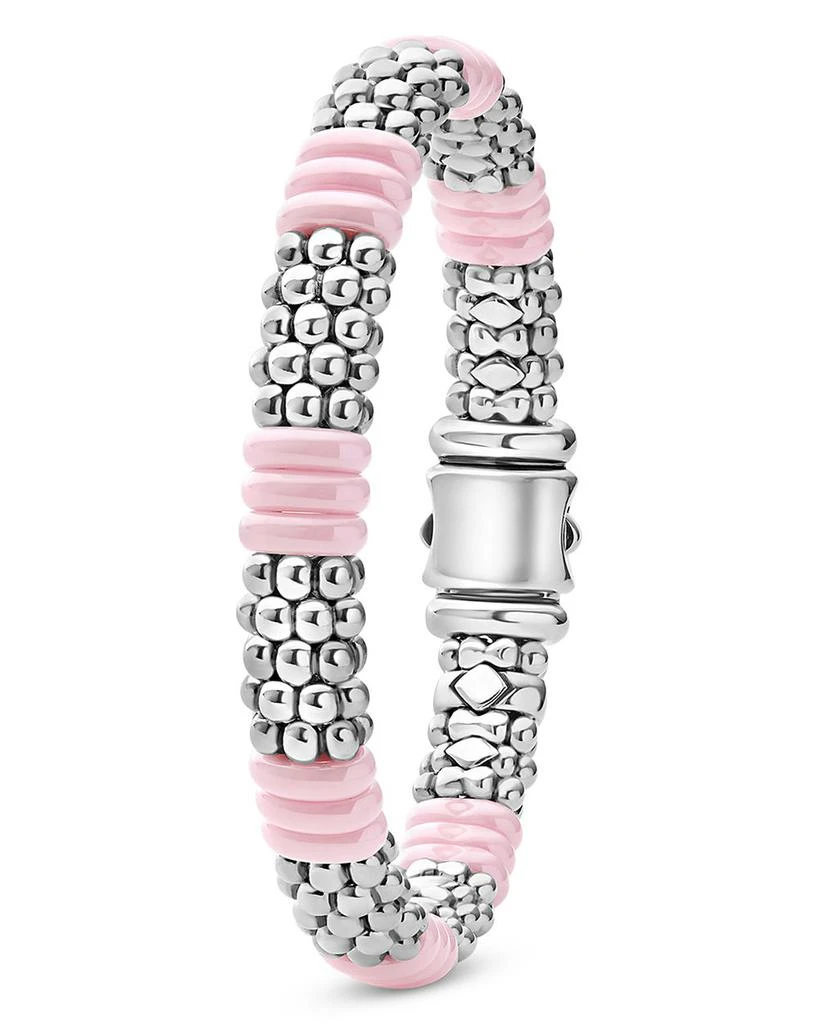 LAGOS Sterling Silver Pink Caviar Ceramic Rondelle Polished Bead Bracelet 5