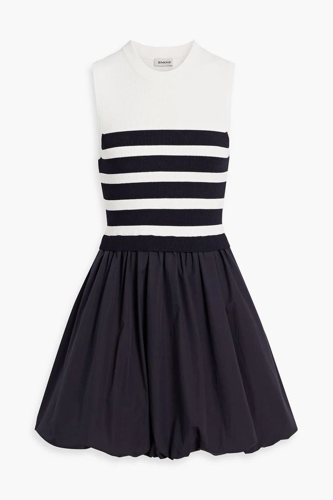 SIMKHAI Josey striped ribbed-knit and cotton-poplin mini dress 1